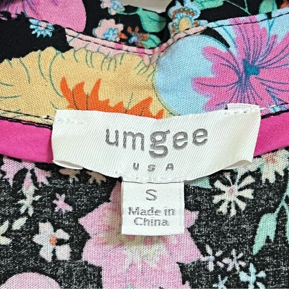 Umgee Floral Boho Multicolor Short Sleeve Casual Dress Size‎ S